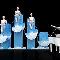 Creative Event Entrance With Blue Structure Cloud Decorations Models And White Piano