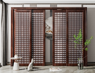 New Chinese style sliding door mahogany sliding door 3d model