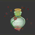 Red Glass Bottle With Wooden Cork Hanging Tag And Floating Red Petals
