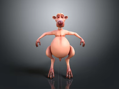3D Anthropomorphic Cartoon Character Creature With Big Belly And Long Limbs On Gray Background 3d model