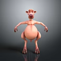 3D Anthropomorphic Cartoon Character Creature With Big Belly And Long Limbs On Gray Background