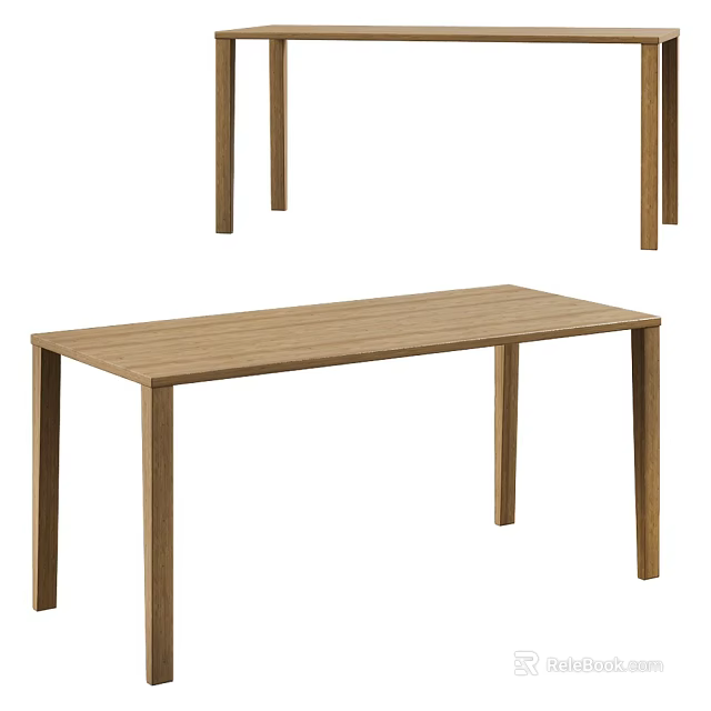 Wooden Dining Table With Modern Simple Design Long Rectangular Top And Four Legs 3d model