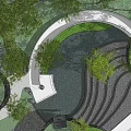 Tranquil Garden Landscape With Curved Path Pond Lights Green Plants And Stone Paving