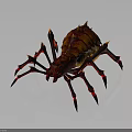 Red and Yellow Spider with Spiked Body and Multiple Legs Featuring Red Glowing Parts