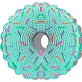 Knitted Donut Shaped Light Green Pillow With Colorful Stripes And Soft Texture