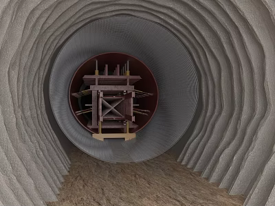Tunnel Construction Site With Circular Boring Equipment And Concrete Tunnel Walls 3d model
