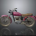 Vintage Pink Motorcycle with Brown Leather Seat Classic Metallic Wheels on Gray Background