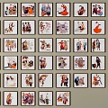 Traditional Chinese Figure Paintings With Framed Folk Characters In Traditional Attire On Wall