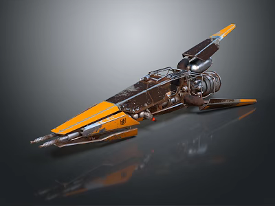Yellow Metallic Sci Fi Fighter Jet With Streamlined Wings And Powerful Engines 3d model