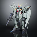 Mecha Robot Character Figure With Gray Armor Yellow Antenna Red Details And Weapon