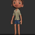3D Animated Game And Film Character With Curly Brown Hair And Checkered Shirt