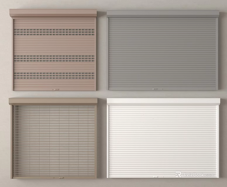 Different Roller Blinds Styles In Brown Gray Beige And White For Home 3d model