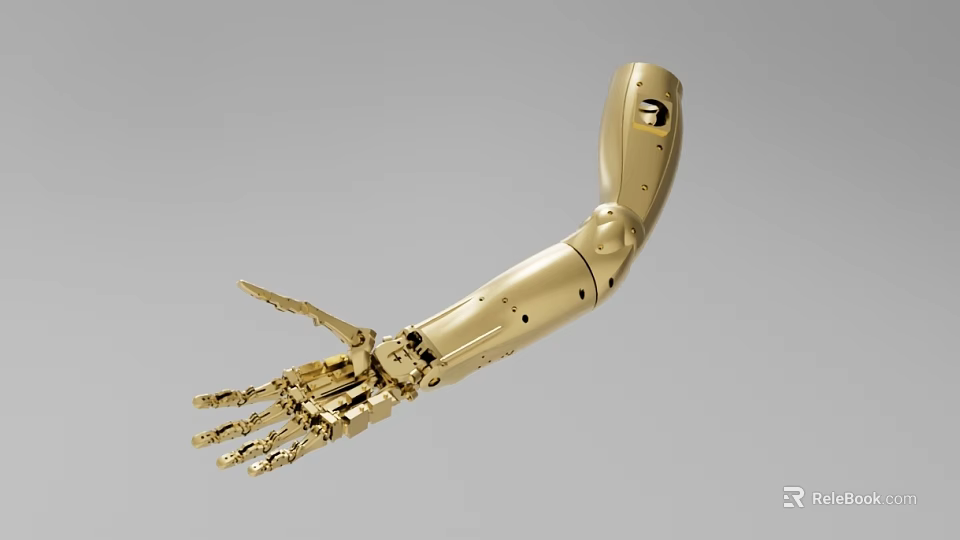 Gold Colored Industrial Mechanical Arm With Precision Components And Joint Structure 3d model 