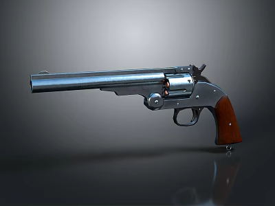 Classic Silver Metal Revolver With Wooden Grip And Shiny Surface 3d model