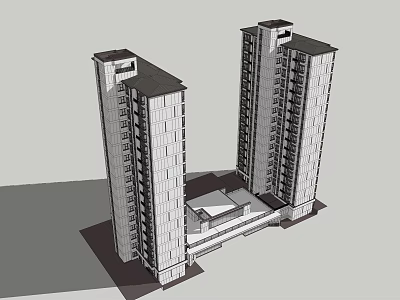 Modern Tall Building Architectural Model With Connected Exterior Design And Windows 3d model