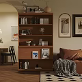 Modern Elevator Hallway Interior Design With Herringbone Wood Floor Decorative Painting Bookshelf And Green Plant