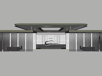 Modern Entrance Gate Design Featuring Grille Panels And Canopy Structure 3d model