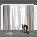 Modern Gray And White Double Layer Curtains Interior Design With Sheer Drapes 3d model