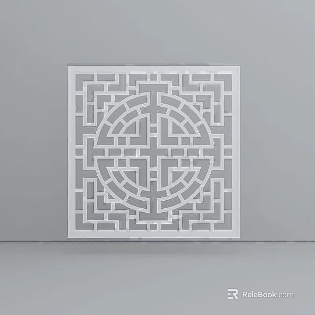 White Square Decorative Partition With Traditional Intricate Geometric Carved Design 3d model 