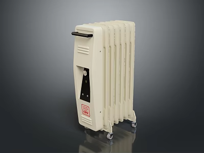 White Portable Electric Radiator With Wheels Black Control Panel And Red Label 3d model