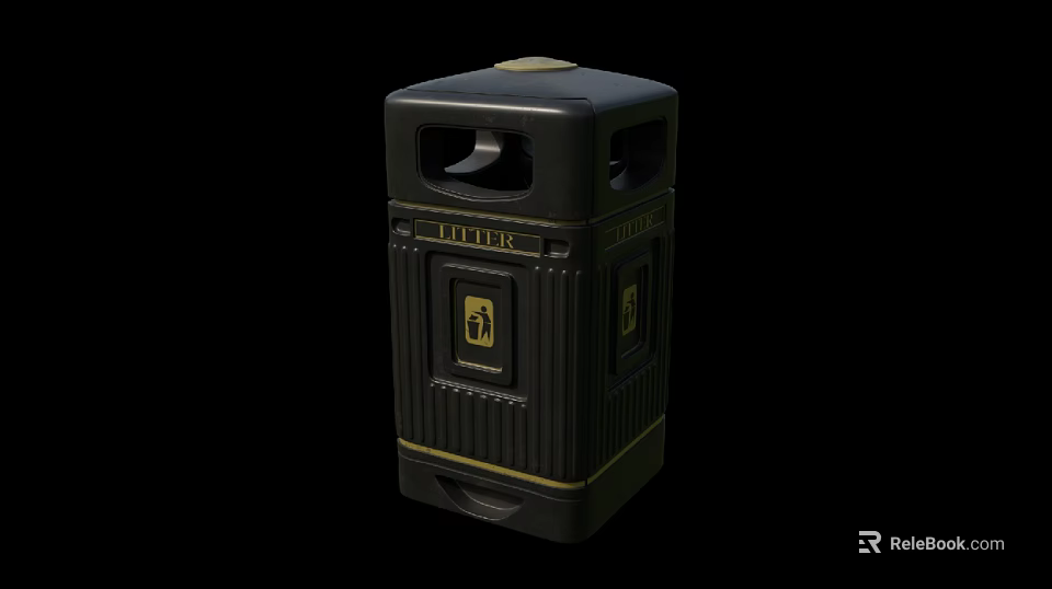 Public Facility Litter Bin With Black Exterior Litter Sign And Icon 3d model 