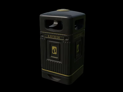 Public Facility Litter Bin With Black Exterior Litter Sign And Icon 3d model