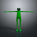 Green Reptile Standing With Outstretched Arms On Reflective Surface Against Gray Background