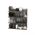 Multiple Piece Kitchen Dinnerware Set With Plates Bowls Glasses And Wine Glasses Displayed On Shelf