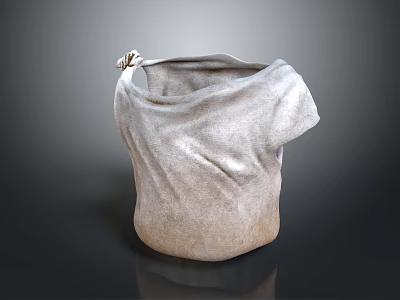 Textured Fabric Pouch In Light Gray With Folded Top And Knot Detail 3d model