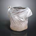 Textured Fabric Pouch In Light Gray With Folded Top And Knot Detail