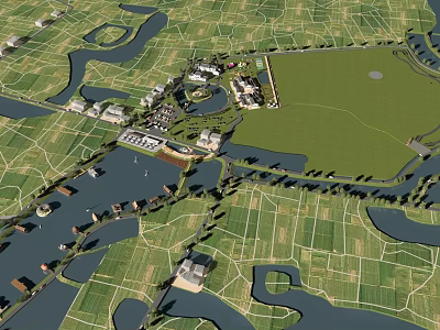 Aerial Planning of Green Spaces Farmland and Rivers with Building Layout Design 3d model