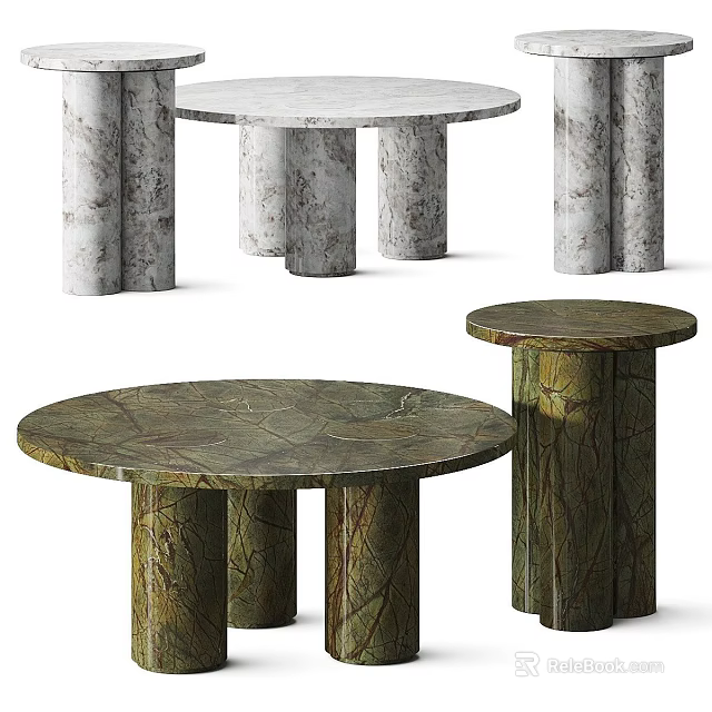 Elegant Marble Round Tables With Cylindrical Bases And Natural Stone Texture 3d model