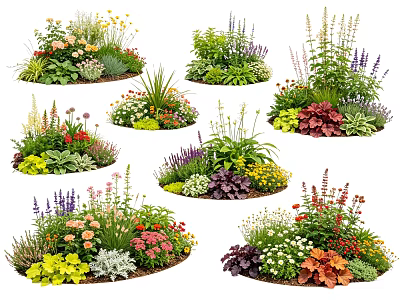 Colorful Diverse Plant Combinations For Garden Landscaping And Yard Design 3d model