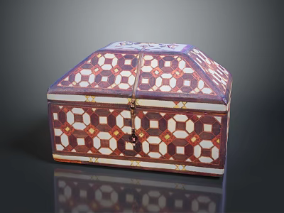 Decorative Storage Box With Geometric Pattern Red White Gold Design And Lock 3d model