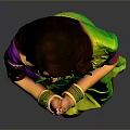 Smiling Woman In Green Sari With Folded Hands On Gray Background