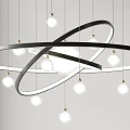 Modern Minimalist Chandelier With Black Circular Rings And Hanging White Bulbs