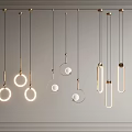 Modern Brass Pendant Lights With Circular Rings And Spherical Shades For Interior Lighting