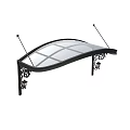 Outdoor Canopy With Transparent Roof Black Frame And Decorative Iron Brackets