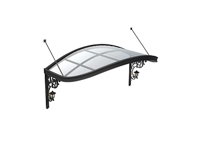 Outdoor Canopy With Transparent Roof Black Frame And Decorative Iron Brackets 3d model