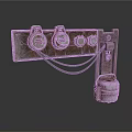 Rusty Metal Equipment with Round Knobs and Hanging Cables and Attached Metal Container