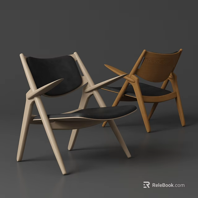 Modern Design Dining Chairs With Wooden Frame And Black Cushion Armrests 3d model 