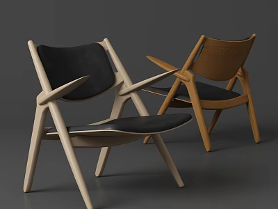 Modern Design Dining Chairs With Wooden Frame And Black Cushion Armrests 3d model