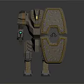 Mechanical Robot Character With Patterned Shield And Articulated Metal Armor