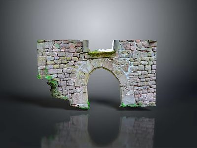 Ancient Stone Archway With Partial Moss Covered Broken Walls 3d model