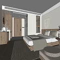 Minimalist Hotel Guest Room With Wooden Furniture King Bed And Macrame Wall Decor