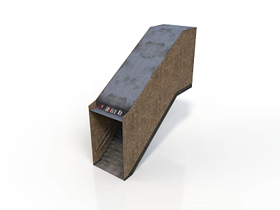 Inclined Brick Building Structure With Sloped Roof And Entrance Steps 3d model