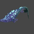 Fantasy Bioluminescent Creature with Purple Body Glowing Blue Spots and Tentacles in Dark Background