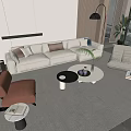 Modern Multi-person Sofa Coffee Table Combination Caterpillar Sofa Floor Lamp Side Table 3d model