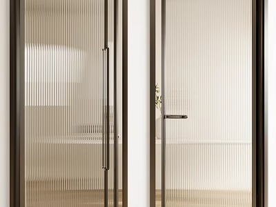 Modern Interior Hinged Door With Glass Panel And Sleek Metal Frame Design 3d model
