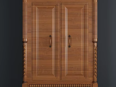 Traditional Solid Wood Double Door Wardrobe With Carved Columns And Decorative Base 3d model